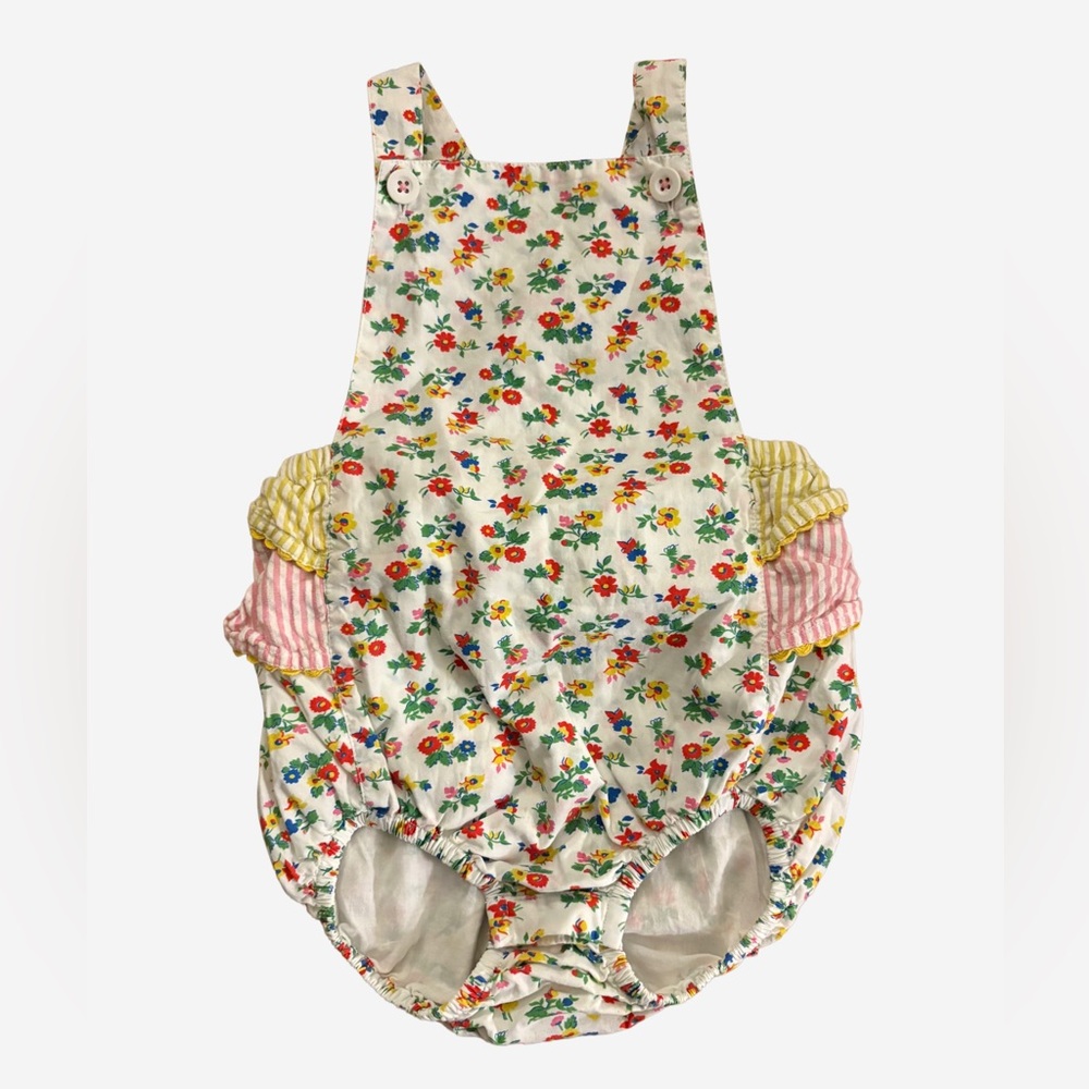 Baby Boden Floral Print Romper with Ruffles